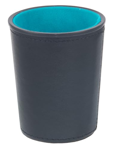 Leather Dice Cup, Quite Felt-Lined Interior, 6 Shaker Cups and 30 Dot Dices, one Carry Bag (Black and Lake Blue) - color: Black and Lake Blue