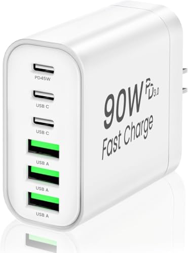 90W GaN USB C Charger Block,6-Port USB C Wall Charger Fast Charging 45W PD Power Adapter for iPhone 17Pro Max/Samsung Galaxy S24 Ultra/Tabs/MacBook Air/iPad Pro for Home Travel - color: White, size: One
