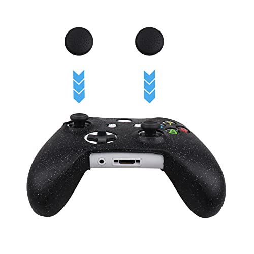 RALAN Glitter Controller Skin for Xbox One, Anti-Slip Silicone Controller Cover Protector Compatible for Xbox 1 Wireless/Wired Gamepad Joystick with 4 Thumb Grips Caps and Black Pro Thumb Grip x 8 - color: Black