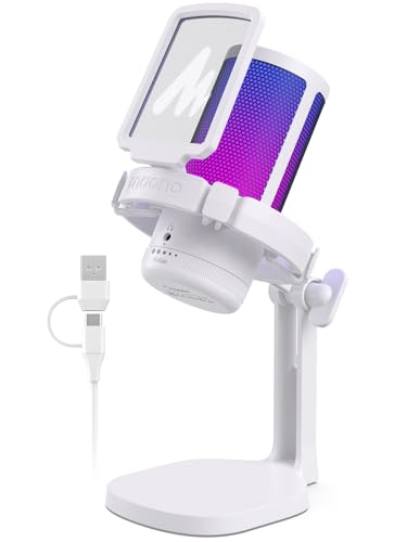 MAONO USB Gaming Microphone for PC, Noise Cancellation Condenser Mic with RGB, Mute, Gain, Computer Desk Mic for Streaming, Podcast, Chat, Twitch, YouTube, Discord, PS5, PS4, GamerWave DGM20 White - color: White