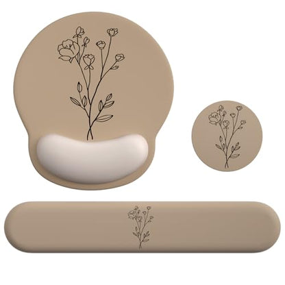 Mouse Pad with Keyboard Wrist Rest,Ergonomic Mouse Pad Wrist Support PU Base with Coaster,Mousepad with Nonslip Base for Computer Laptop Keyboard Home&Office - color: O-Beige Plants