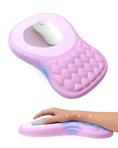 Ergonomic Mouse Pad with Wrist Rest, Slope Design Memory Foam Support, Smooth Lycra Surface, Non-Slip PU Base, Comfortable Mouse Mat for Office, Home, Computer Desk - color: Pink-2