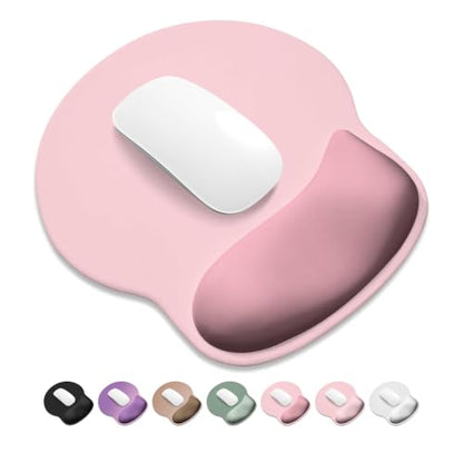 ITNRSIIET Ergonomic Mouse Pad with Wider Memory Foam Wrist Rest +17% - Curved Cushion Reduces Pressure 20%, Pain Relief, Non-Slip, Smooth, Cute Colors, 9.85 x 9 in, Pink Accent - color: Pink Accent