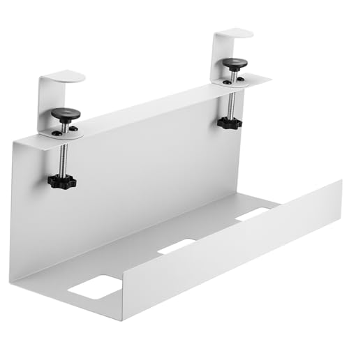 16×6×6 Inch No Drill Clamp-on Power Strip Cable Management Tray Under Standing Desk Steel Cable Organizer Wire Cord Tamer for Office, Home, Garage(White) - color: White, size: 6×6in