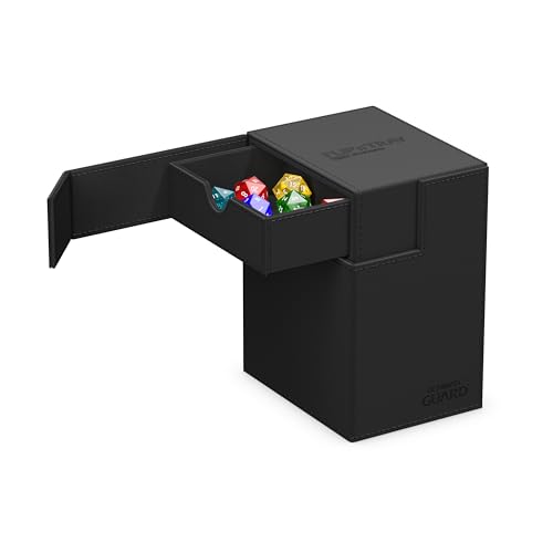 Ultimate Guard Flip'n'Tray 133+, Deck Case for 133 Double-Sleeved TCG Cards + Dice Tray, Black, Independent Magnetic Closure & Microfiber Inner Lining - color: Black, size: 133+