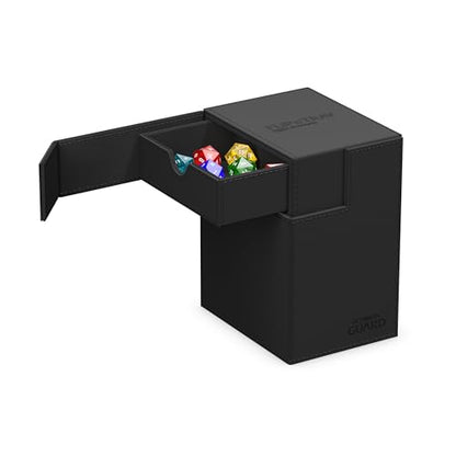 Ultimate Guard Flip'n'Tray 133+, Deck Case for 133 Double-Sleeved TCG Cards + Dice Tray, Black, Independent Magnetic Closure & Microfiber Inner Lining - color: Black, size: 133+