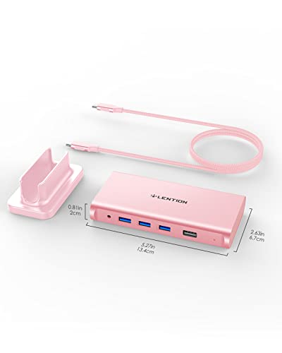 LENTION USB C Docking Staion 4K@60Hz, Ethernet, 5xUSB Ports, 100W PD, Audio | 9 in 1 Dock, 3.3ft Long Cable, Detachable Design, No Driver, Compatible with macOS, Windows & ChromeOS (D53, Rose Gold) - color: Rose Gold