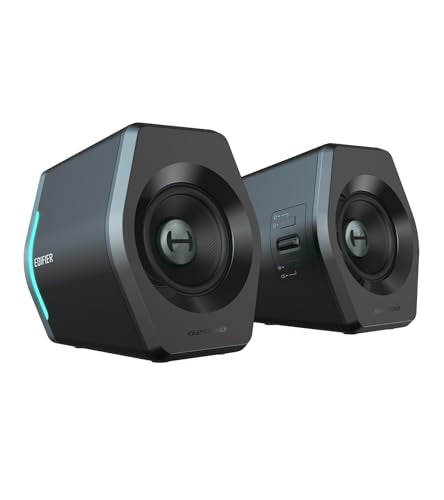 Edifier Hecate RGB Gaming Speakers, 32W Peak Power, Bluetooth 5.1, Game/Movie/Music Modes, 12 RGB Lighting Effects, Compact Design for PC/PS4/Desktop - Black | Game/Movie/Music Modes, 12 RGB Lighting Effects, Compact Design for PC/PS4/Desktop, 2.75" Full-