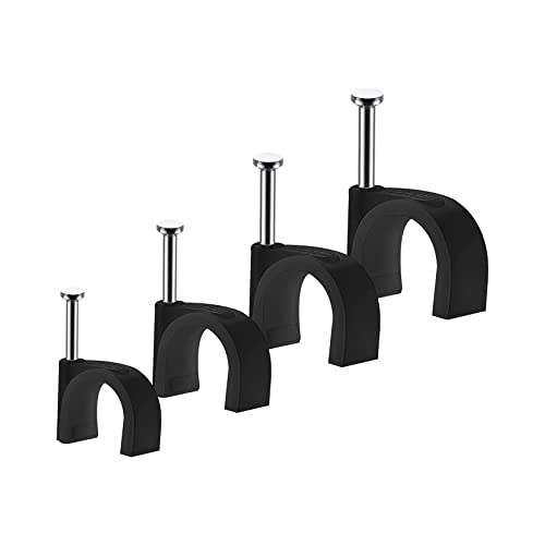 Abnii Cable Clips, 400 Pcs, 4mm 6mm 8mm 10mm, Wire Wall Clips with Steel Nails, Cable Management Organizer Clip, Cable Tacks Coax Holder Clip, RG6 RG59 CAT6 RJ45 Cable Cord Staples, Black - color: Black, size: 4/6/8/10mm-400pc