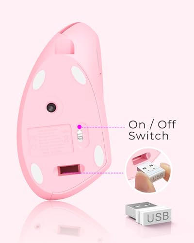 Lekvey Ergonomic Mouse, Vertical Wireless Mouse, Rechargeable 2.4 GHz USB Optical Carpal Tunnel Mice : 800/1200 / 1600 DPI, 6 Buttons, for Laptop, PC, Mac, Computer, Desktop, Notebook etc, Pink - color: Pink