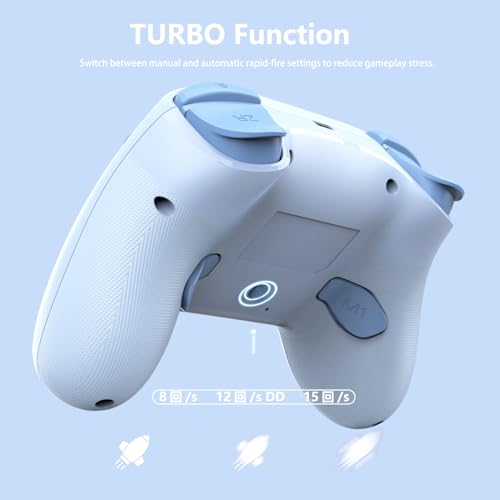 PeriphX Wireless Switch Controllers for Nintendo Switch,6-Axis Gyro,Turbo Function,7-Color RGB Lights,Compatible with Switch1/Switch2/PC (Wired)/iOS, All Functions Included with a Stylish Design and Cute Color - color: Blue