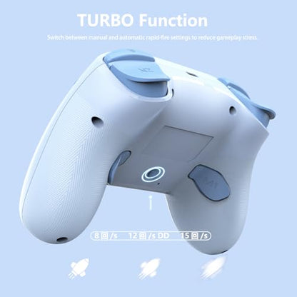 PeriphX Wireless Switch Controllers for Nintendo Switch,6-Axis Gyro,Turbo Function,7-Color RGB Lights,Compatible with Switch1/Switch2/PC (Wired)/iOS, All Functions Included with a Stylish Design and Cute Color - color: Blue
