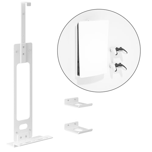 Upgraded Adjustable Console Holder Wall Mount for PS5: Black Gaming Stand for PlayStation 5/PS5 Slim/Pro Digital Disc Edition With 2 Controller Kits White - color: White