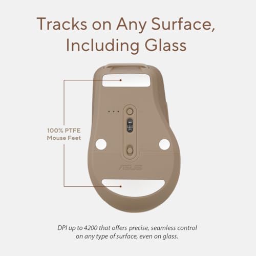 ASUS Wireless SmartO Mouse Silent Plus – Dual Mode (BT/2.4GHz), up to 3 Devices, Ergonomic, 4200 DPI, AA Battery Lasts up to 1 Year, Quiet Switches, Portable, for Productivity/Gaming - Oat Milk - color: Oat Milk
