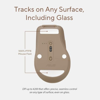 ASUS Wireless SmartO Mouse Silent Plus – Dual Mode (BT/2.4GHz), up to 3 Devices, Ergonomic, 4200 DPI, AA Battery Lasts up to 1 Year, Quiet Switches, Portable, for Productivity/Gaming - Oat Milk - color: Oat Milk