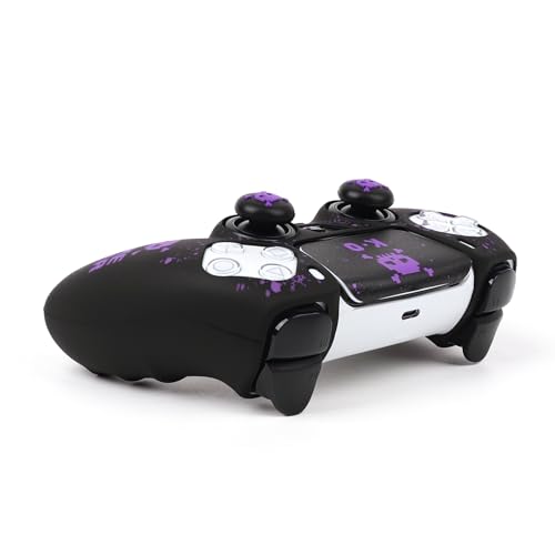 Skull Controller Skin Cover Compatible with PS5/Playstation 5 Controller, RALAN Protector Case Customised Thumb Grip - color: Pixelated Skull Black Purple