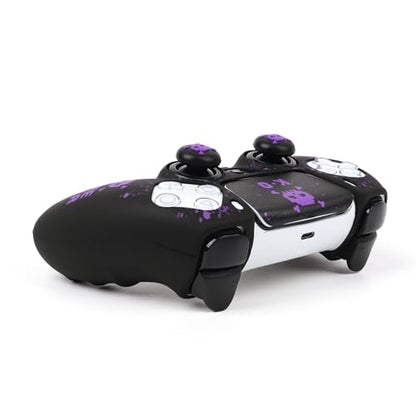 Skull Controller Skin Cover Compatible with PS5/Playstation 5 Controller, RALAN Protector Case Customised Thumb Grip - color: Pixelated Skull Black Purple