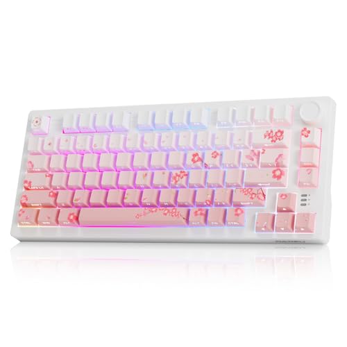 DAREU EK75PRO Sakura Pink Wireless Mechanical Keyboard,75% Hot Swap Creamy Gaming Keyboard with Knob,RGB Backlit,Gasket Custom Structure,Side Printed PBT Keycaps,2.4Ghz/BT5.1/USB-C, for Win/MAC - color: Pink