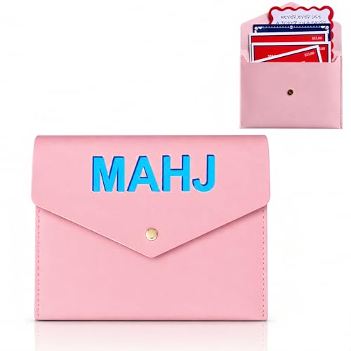 Leather Mahjong Card Clutch Pouch, 8 x 6 Inches Protective Case for American Mahjong Strategy Cards, Secure Magnetic Closure Accessories Holder, Elegant Game Night Gift (Rose Pink) - color: Rose Pink