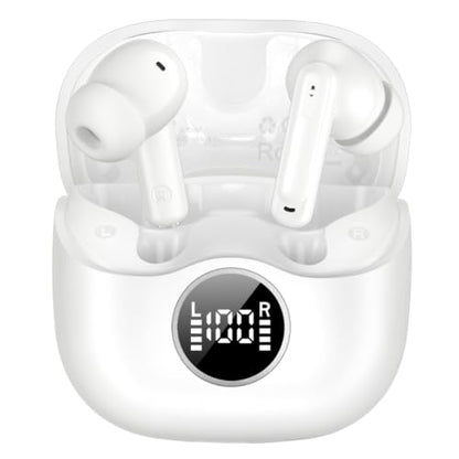 xinwld Adaptive Hybrid Active Noise Canceling 2026 Wireless Earbuds, 6 Mics ENC Clear Call Ear Buds, Hi-Res Audio Deep Bass Bluetooth 5.4 Headphones, 40H, LED, for Sports Running Gym Workout, White - color: Light White