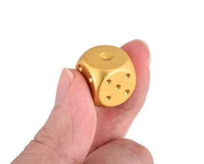 DS.DISTINCTIVE STYLE Aluminum Alloy Dice 5 Pieces 16mm Portable Metal Dices with Case 6 Sided Dice for Party Game - color: Gold, style: Square