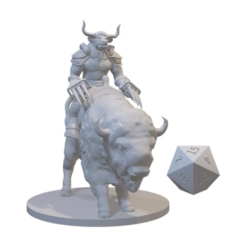 Minotaur Miniatures for DND Pathfinder RPG Unpainted Resin 28mm-32mm 3D Printed (Minotaur Fighter on Buffalo Mount - Large)