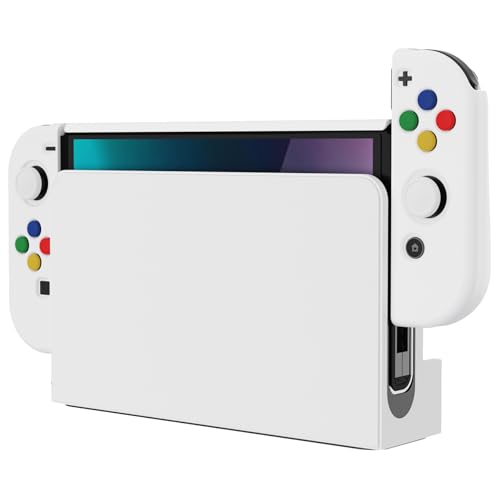 PlayVital AlterGrips Protective Slim Case for Nintendo Switch OLED, Ergonomic Grip Cover for Joycon, Dockable Hard Shell for Switch OLED w/Thumb Grip Caps & Button Caps - color: White