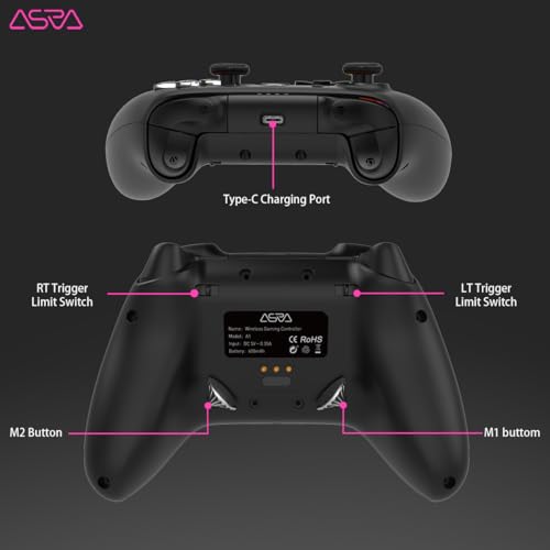 ASRVA Black 2.4G Wireless Game Controller, No Bluetooth, Hall Effect Gamepad with Metal Rear Macro Buttons, Wired Plug & Play, Compatible with PC Mac Steam Deck PS3 Switch Android - color: Black
