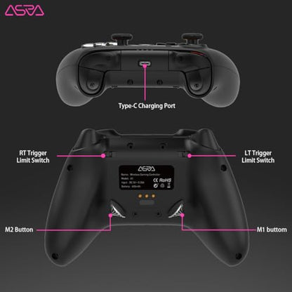 ASRVA Black 2.4G Wireless Game Controller, No Bluetooth, Hall Effect Gamepad with Metal Rear Macro Buttons, Wired Plug & Play, Compatible with PC Mac Steam Deck PS3 Switch Android - color: Black