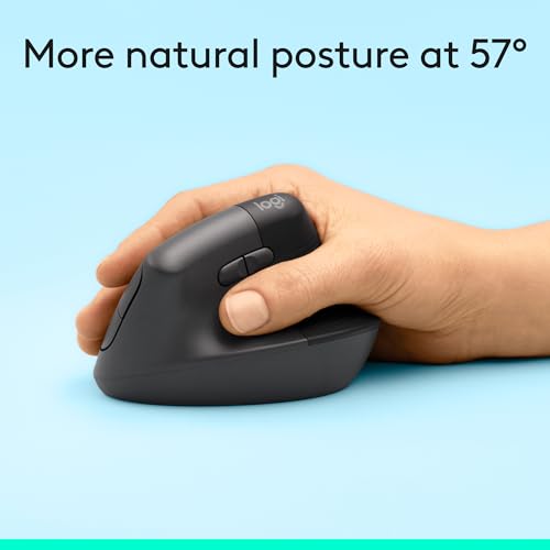 Logitech Lift Vertical Ergonomic Wireless Mouse - Graphite | Connect via Bluetooth or included Logi Bolt USB-A receiver, quiet clicks, 4 of 6 buttons customizable, Windows Mac compatible - color: Graphite, style: Right-Handed