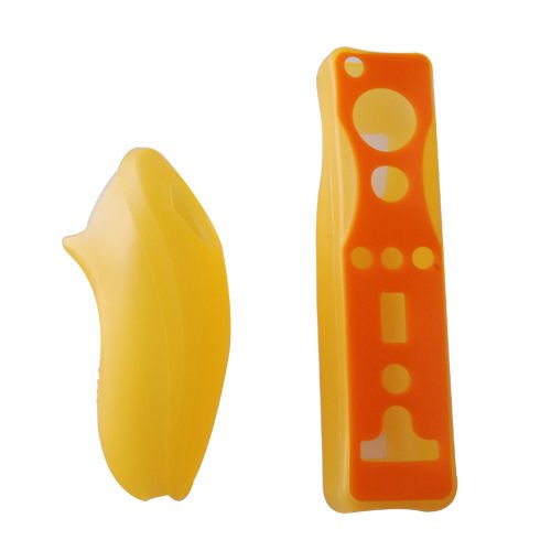 Soft Silicone Cover Case Skin Pouch for Wii Remote Nunchuk Controller Left and Right Joystick Silicone Case Soft Skin Cover (Orange) - color: Orange