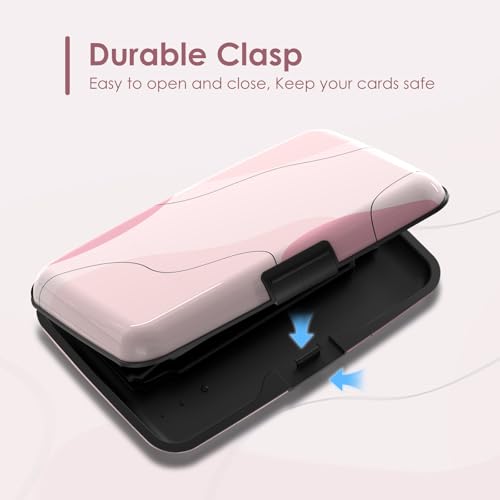 Credit Card Holder Small, RFID Blocking Metal Card Wallet for Women Men, Slim ID Card Holder Protector Hard Case, Pink Abstract - color: Pink Abstract