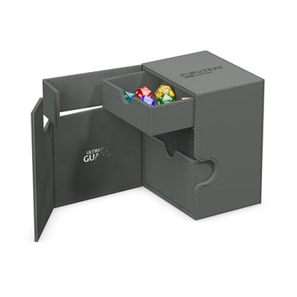 Ultimate Guard Flip'n'Tray 133+, Deck Case for 133 Double-Sleeved TCG Cards + Dice Tray, Grey, Independent Magnetic Closure & Microfiber Inner Lining - color: Grey, size: 133+