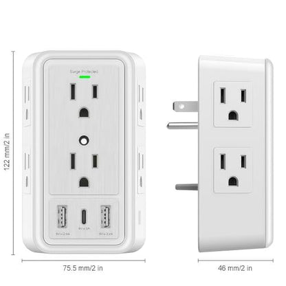 Power Strip Surge Protector, 6 AC Outlet with 3 Port USB Power Strip Charger and Night Light, 1500J Multi Plug Wall Outlet for Home, Office, Dorm Essential