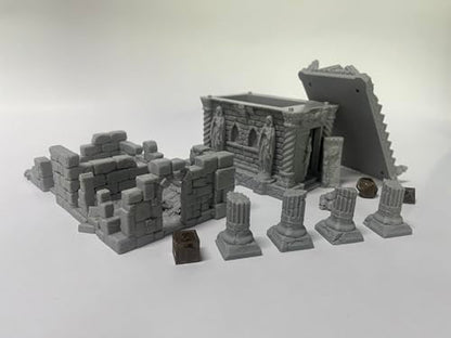 Hautico Middle Ages Mausoleum Ruins Scene with Graveyard and Treasury Ruin for 18-28mm Miniatures Wargame, DND, 3D Printed and Paintable