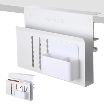 LUKETURE Desk Side Storage, Steel Side Desk Organizer, No Drill Laptop Holder, Clamp on Laptop Mount with Pen Holder, Table Hanging Storage for Home Office, Fits Flat Edge Tables 0.3" to 2.8" | Steel Side Desk Organizer, Clamp on Laptop Mount with Pen Hol