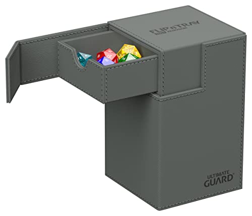 Ultimate Guard Flip'n'Tray 100+, Deck Case for 100 Double-Sleeved TCG Cards + Dice Tray, Grey, Independent Magnetic Closure & Microfiber Inner Lining - color: Grey, size: 100+
