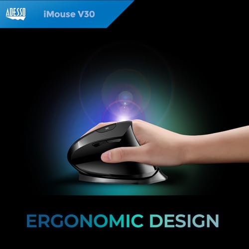 Adesso iMouse V30 Wireless Adjustable Vertical Ergonomic Mouse with Customizable Angles and DPI Switch - Advanced Optical Sensor Technology, Reduces Wrist Strain, 2.4GHz USB Receiver, TAA-Compliant