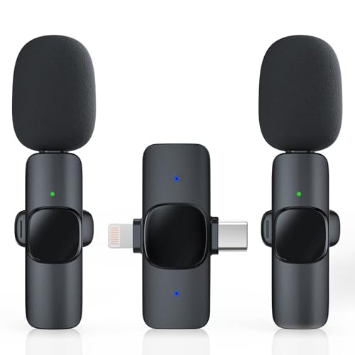 2 Pack Wireless Lavalier Microphone for iPhone/Android Phone, USB C Wireless Lav Mic, 4 Pickup Modes, Noise Cancellation, Mini Lapel Mic for Video Recording Podcast YouTube TikTok