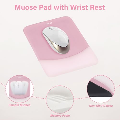 MOSISO Wrist Rest Support Mouse Pad & Keyboard Set, Pink | Rectangular Ergonomic Mousepad, Non-Slip Base, Home/Office Pain Relief & Easy Typing, Neoprene Cloth & Raised Silicone Lining - color: Pink