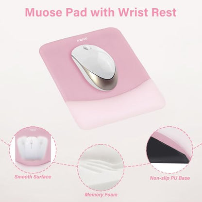 MOSISO Wrist Rest Support Mouse Pad & Keyboard Set, Pink | Rectangular Ergonomic Mousepad, Non-Slip Base, Home/Office Pain Relief & Easy Typing, Neoprene Cloth & Raised Silicone Lining - color: Pink