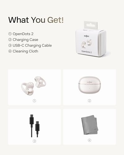 SHOKZ OpenDots 2 Open-Ear Clip-On Earbuds with Upgraded Dolby Audio, 3-Mic Clear Calls, Rich Bass, Up to 40 Hrs of Audio, Wireless Charging, Interchangeable Left/Right Earbuds, IP57, Bluetooth 6.1 - color: Pearl white