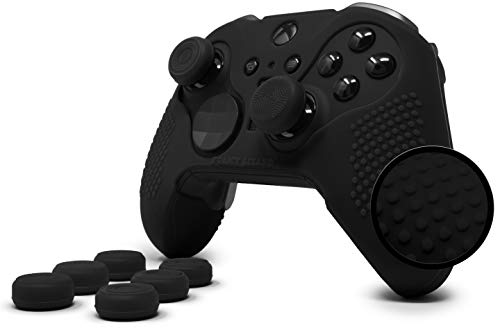 Elite Series 2 Studded Grip Skin for Xbox One Elite Series 2 Controller (NOT for Series X/S/Elite 1) by Foamy Lizard - Sweat Free Silicone w/Flat Top Anti-Slip Studs + 8 QSX-Elite Thumb Grips (Black) - color: Black
