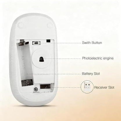 Unipows Wireless Mouse-2.4G Slim Portable Computer Mouse, White Gold | Nano Receiver, Less Noise Mobile Optical Mice for Notebook, PC, Laptop, Desktop - color: White and Gold