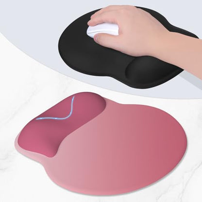 ITNRSIIET Ergonomic Mouse Pad with Wider Memory Foam Wrist Rest +17% - Curved Cushion Reduces Pressure 20%, Pain Relief, Non-Slip, Smooth, Cute Colors, 9.85 x 9 in, Pink Ombre - color: Pink Ombre