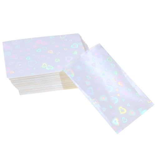 ONLYKXY 100pcs Soft Clear Plastic Heart Glitter Bag Storage Pouch Laser Sleeve Cover Pocket Holder Holographic Photo Protector Top Loader for 2x3.5in Trading Card Coin Jewelry (White) - color: White