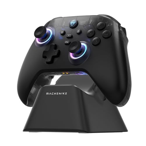 Machenike G3V2 Bluetooth Controller for Pc/Switch/Ios/Android, Hall Effect Joysticks, RGB Lighting Gaming Controller,2 Programmable Buttons,1000mah Battery With Charging Station, Black - color: Black PE