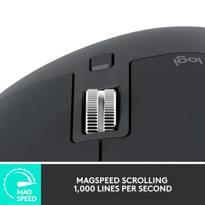 Logitech MX Master 3S Wireless Mouse Standard Edition Logi Bolt - Graphite | Logi Bolt USB Receiver, Ultra-Fast Scrolling, Ergo, Track on Glass, Quiet Clicks, USB-C, Bluetooth, Windows, Linux, Chrome