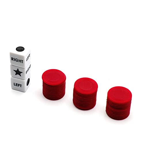 Bilywey Left Right Center Dice Game Set with 3 Dices + 36 Red Chips (Red) - color: Red