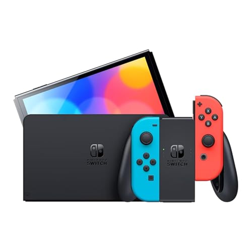 Nintendo Switch OLED with Signature Series Travel Case | Vivid 7” OLED Screen with 64 GB Internal Storage, Enhanced Audio, and Wide Adjustable Stand (Neon Blue and Red) - color: Neon Blue and Red